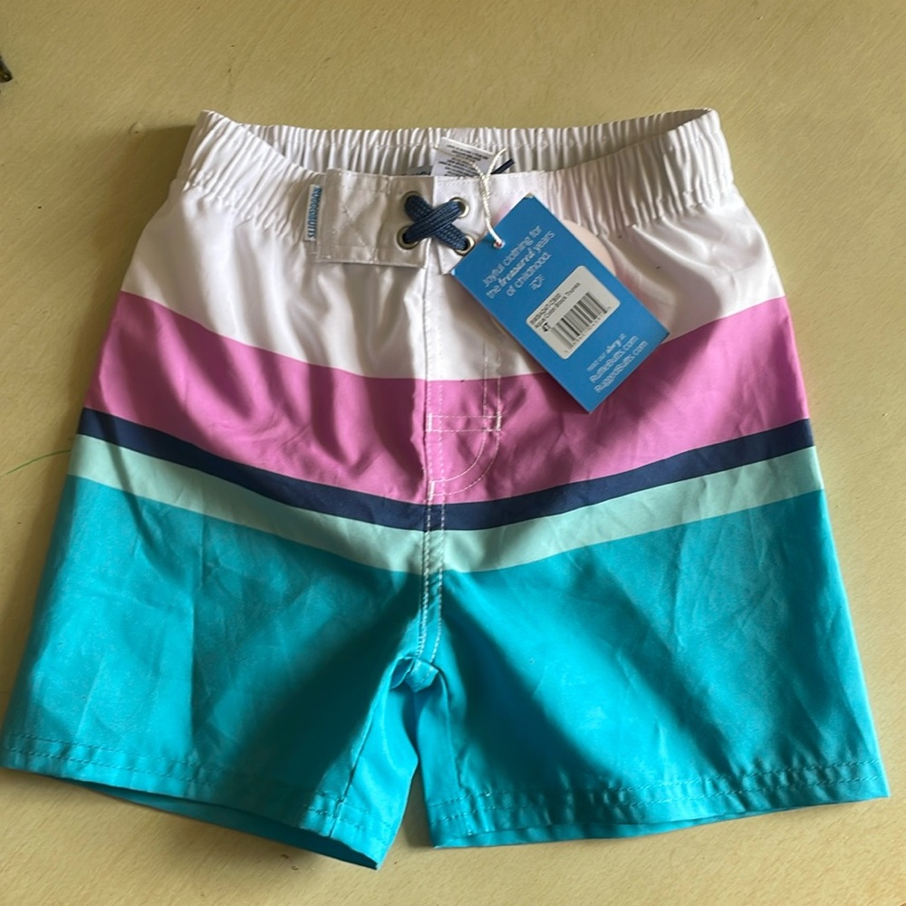 RuggedButts Aqua Color Block Swim Board Shorts 4T UPF 50+ NWT
